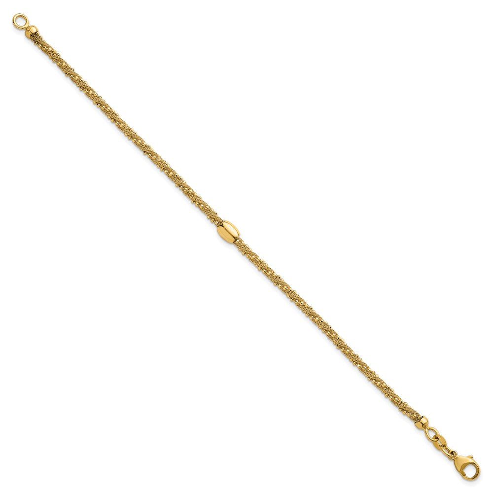 14k Polished and Textured Twisted with Bead 7.25 inch Bracelet