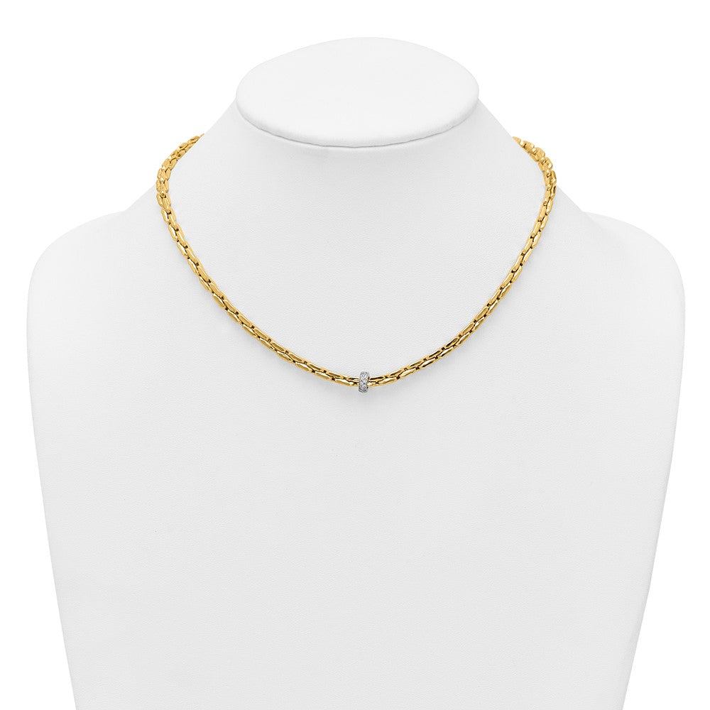 14k Two-tone Polished Fancy Link with CZ Bead 17 inch Necklace