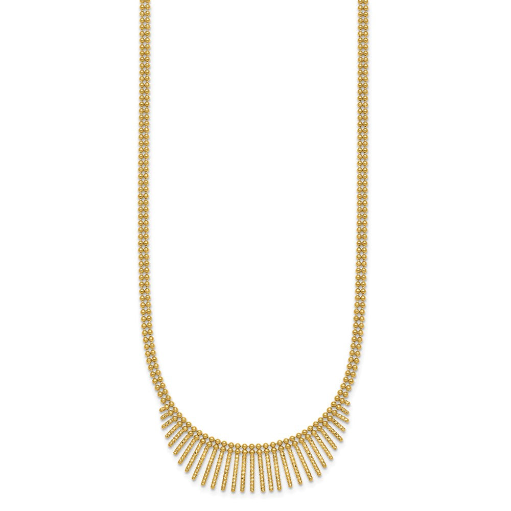 14k Polished and Textured Double Strand Multi Dangle 17 inch Necklace