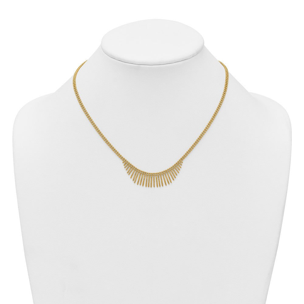 14k Polished and Textured Double Strand Multi Dangle 17 inch Necklace