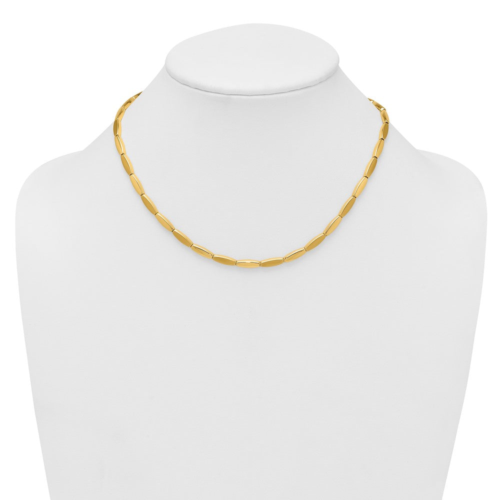 14k Brushed and Polished 4mm Fancy Oval Bar Link 16.75 inch Necklace