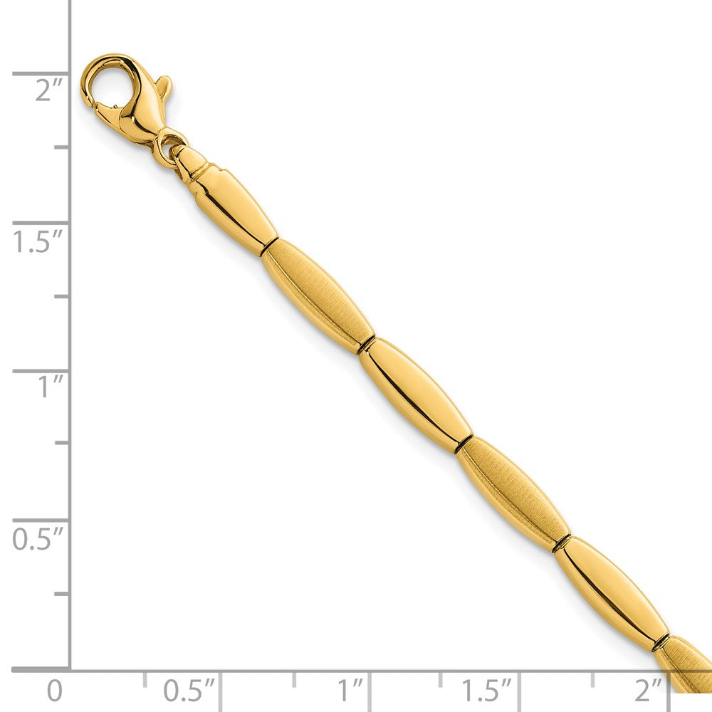 14k Brushed and Polished 4mm Fancy Oval Bar Link 7.5 inch Bracelet