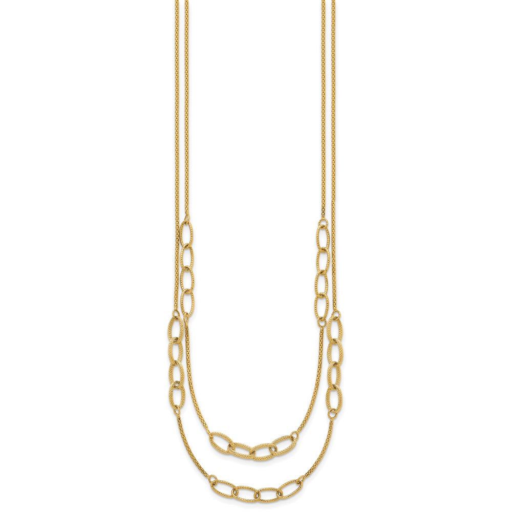 14K Polished and Textured Woven Double Strand with Oval Links 17.5 inch Necklace