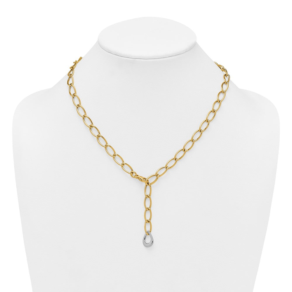 14k Two Tone Polished 6.5mm Fancy Curb Link With Teardrop 18 inch Lariat Necklace