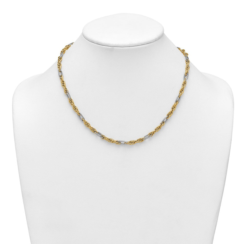 14k with White Rhodium Polished 4.2mm Fancy Rope Chain 18 inch Necklace