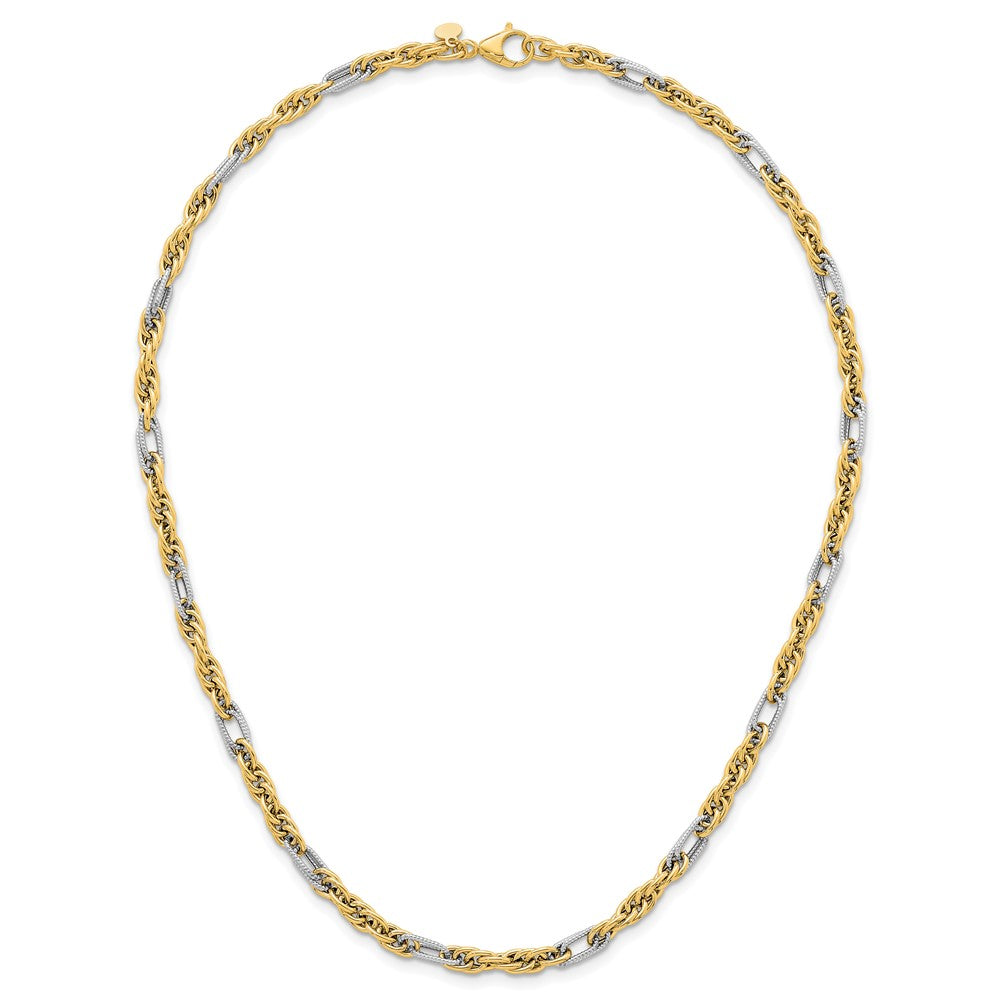 14k with White Rhodium Polished 4.2mm Fancy Rope Chain 18 inch Necklace