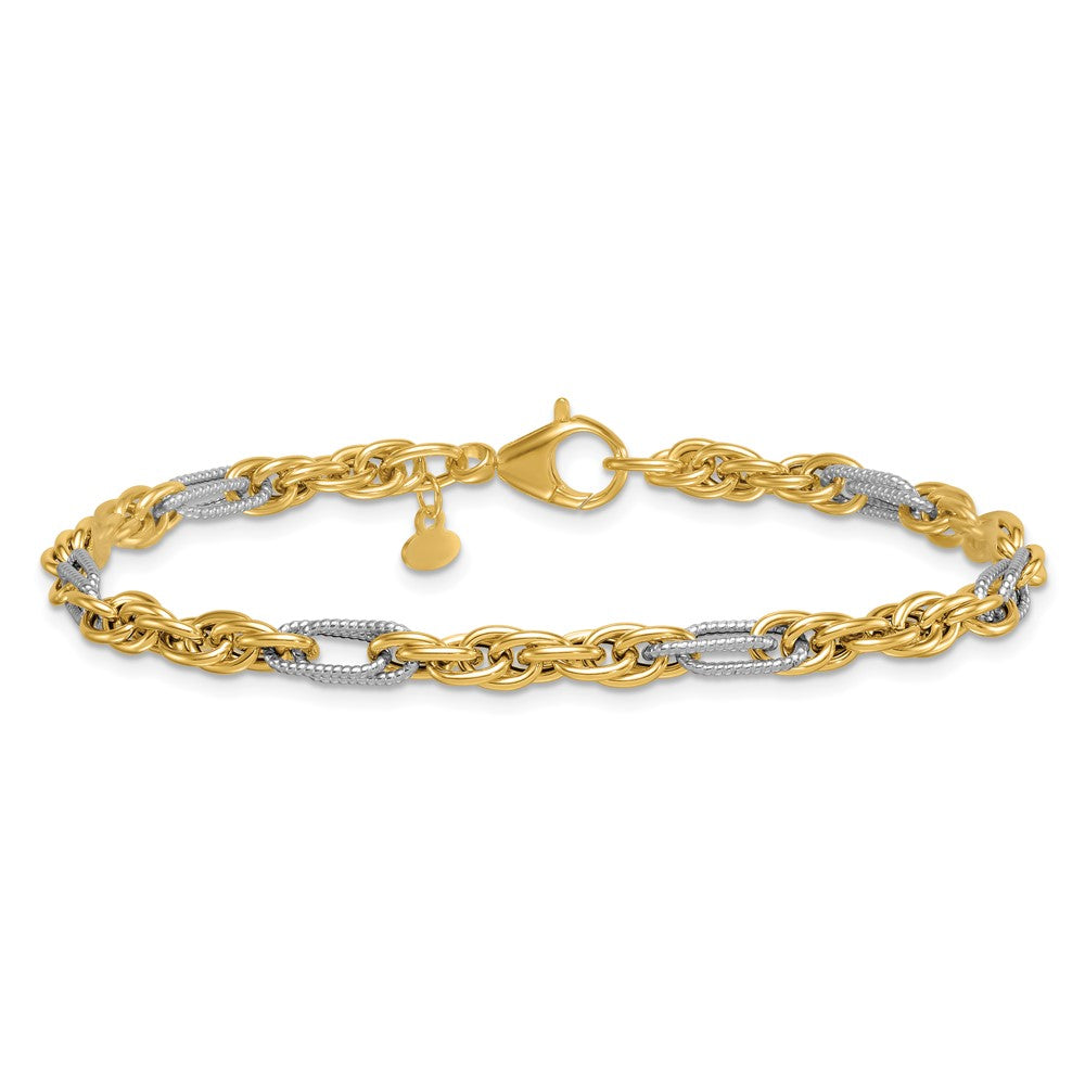 14k with White Rhodium Polished 4.2mm Fancy Rope Chain 7.5 inch Bracelet