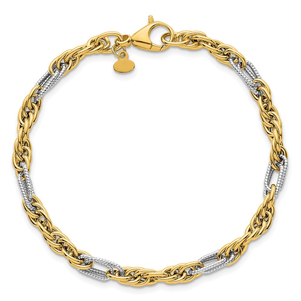 14k with White Rhodium Polished 4.2mm Fancy Rope Chain 7.5 inch Bracelet