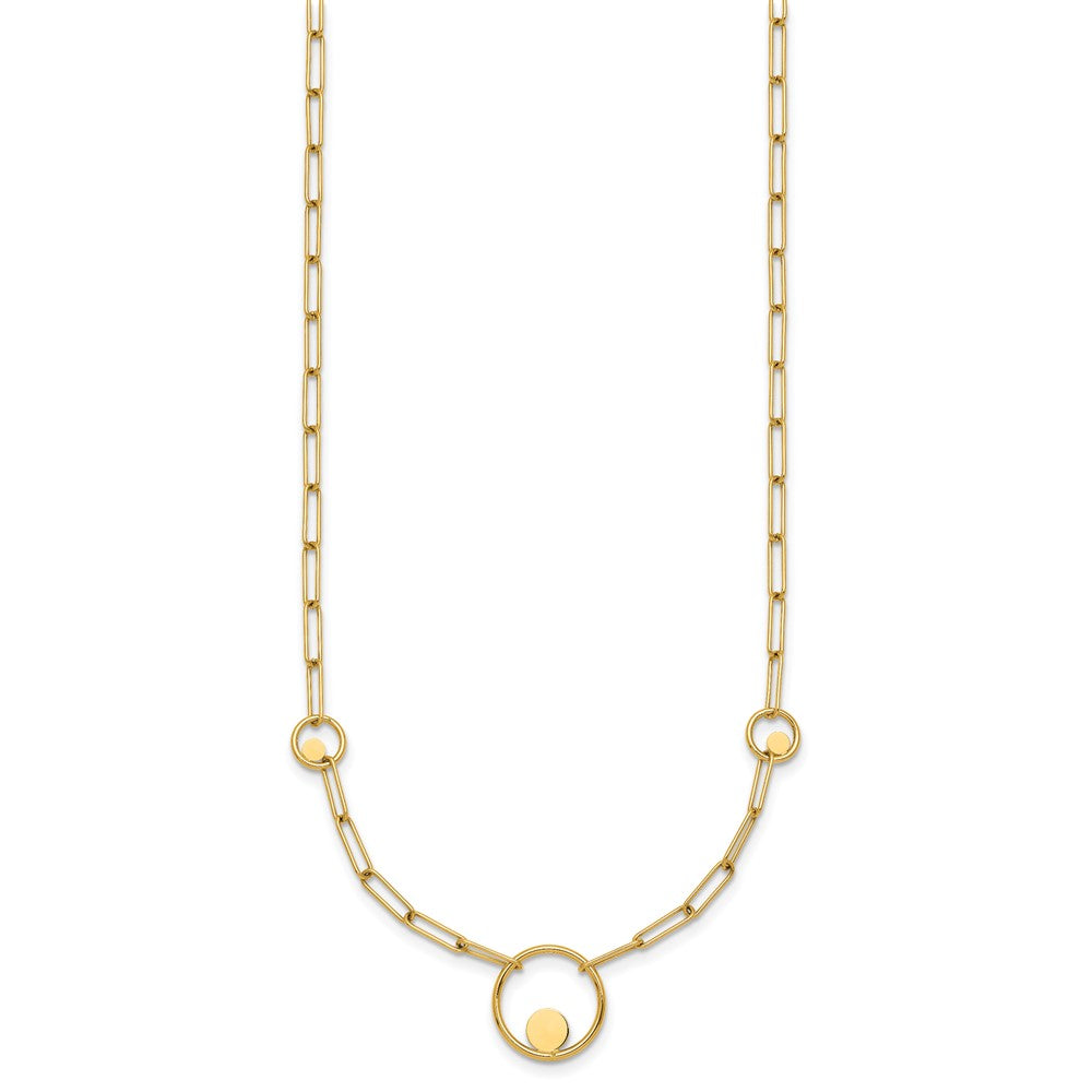 14k Polished Circle in Circle and Paper Clip Links 3-Station 16.75 inch Necklace
