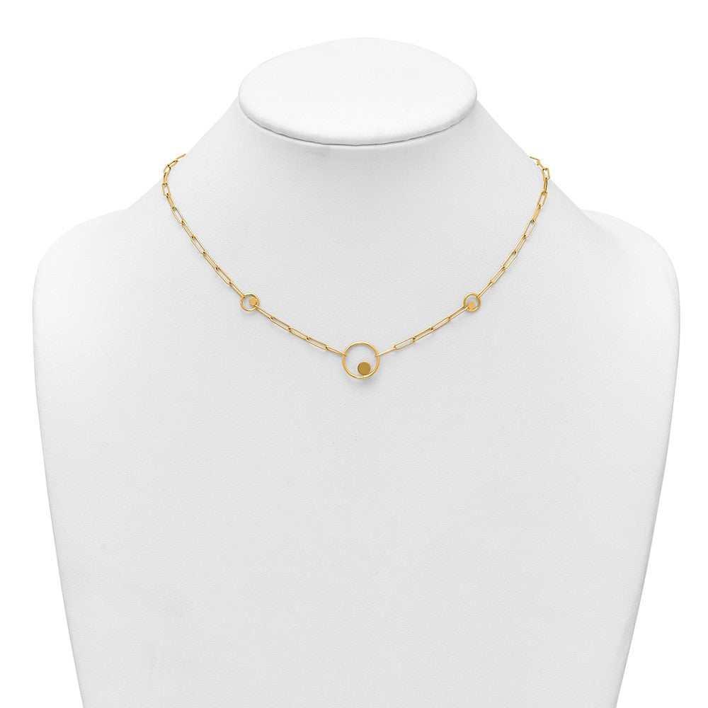 14k Polished Circle in Circle and Paper Clip Links 3-Station 16.75 inch Necklace