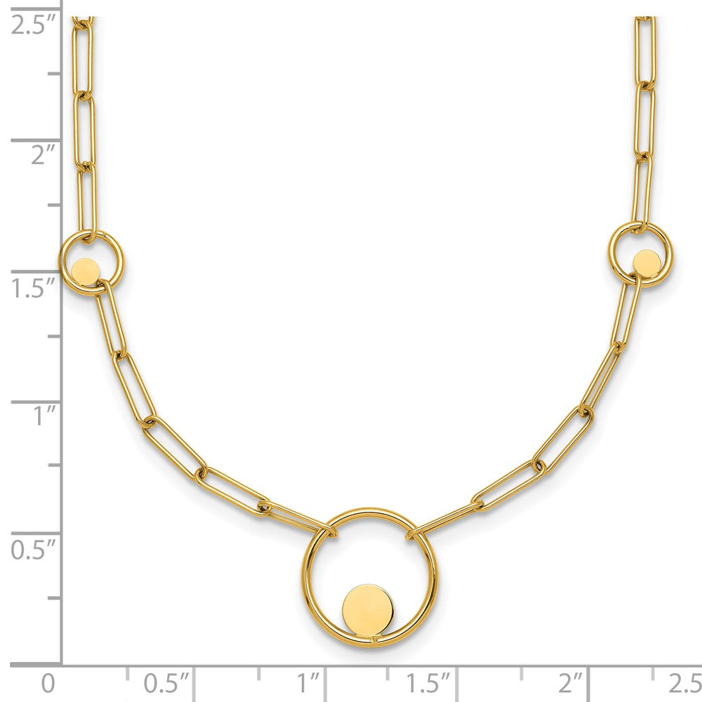 14k Polished Circle in Circle and Paper Clip Links 3-Station 16.75 inch Necklace