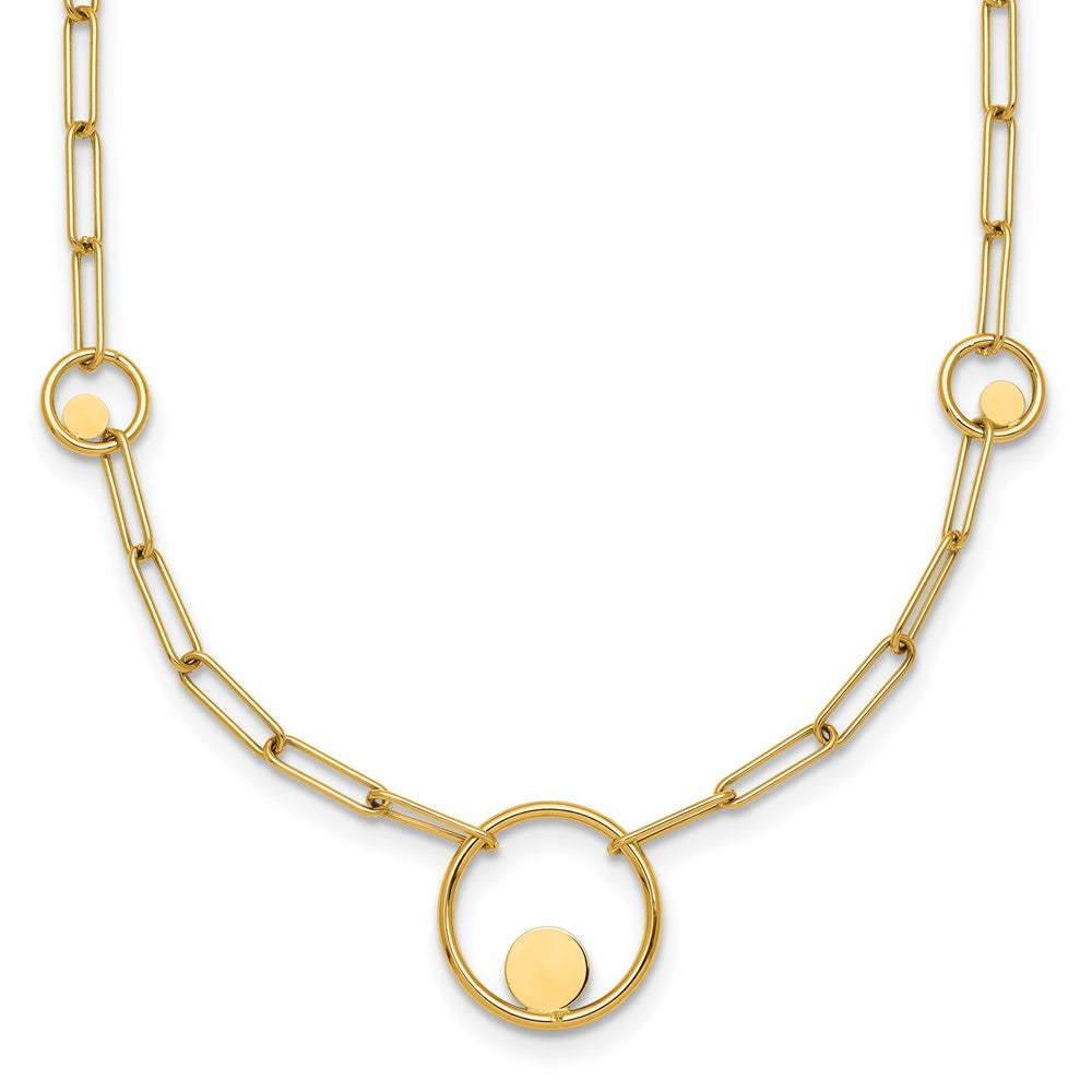 14k Polished Circle in Circle and Paper Clip Links 3-Station 16.75 inch Necklace