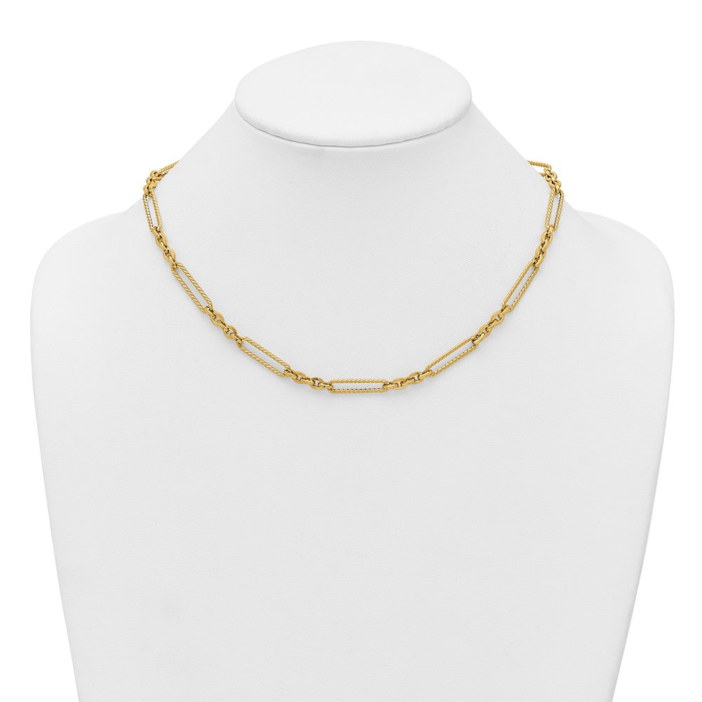 14K Polished and Textured Fancy Link with Toggle 18 inch Necklace