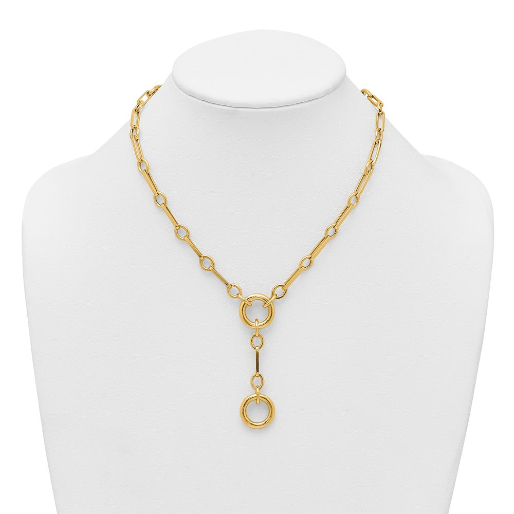14k Polished Fancy Long Link with Circles 17.5 inch Y-Drop Necklace