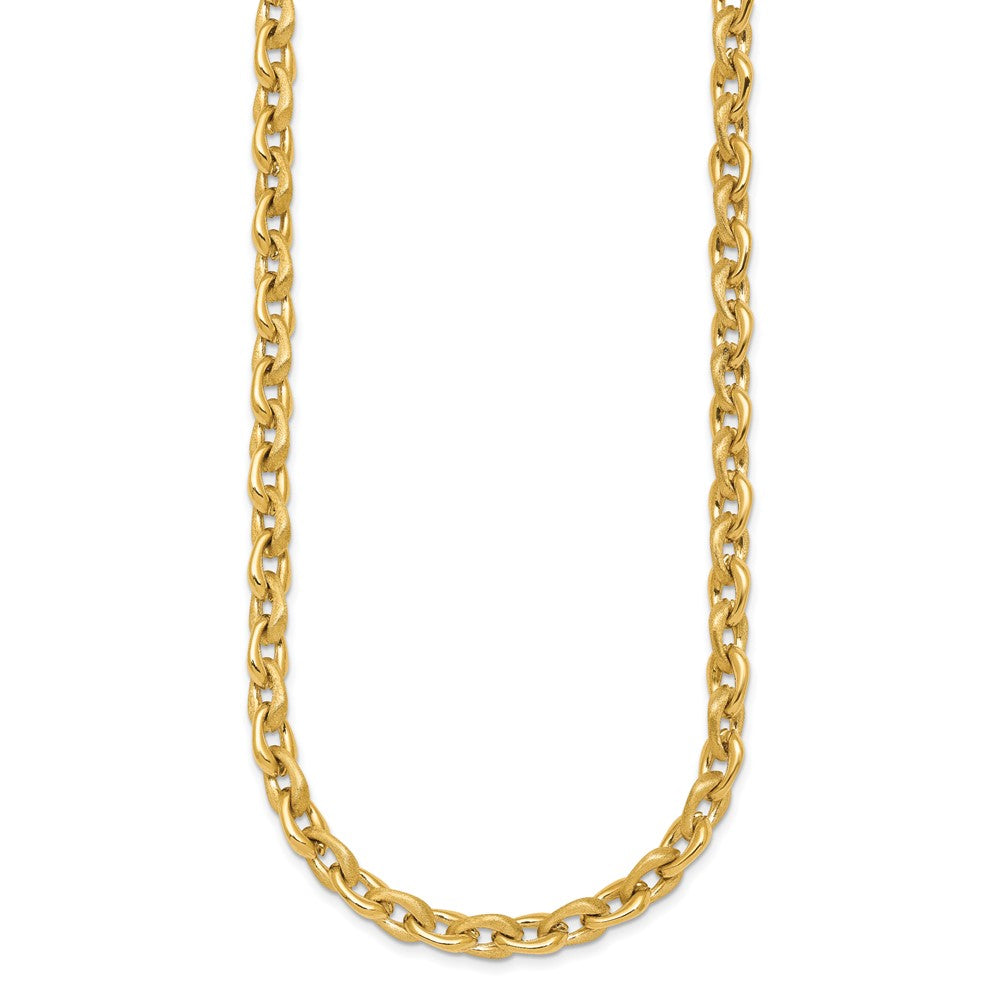 14k Polished And Brushed 6.5mm Fancy Cable Chain 18 inch Necklace