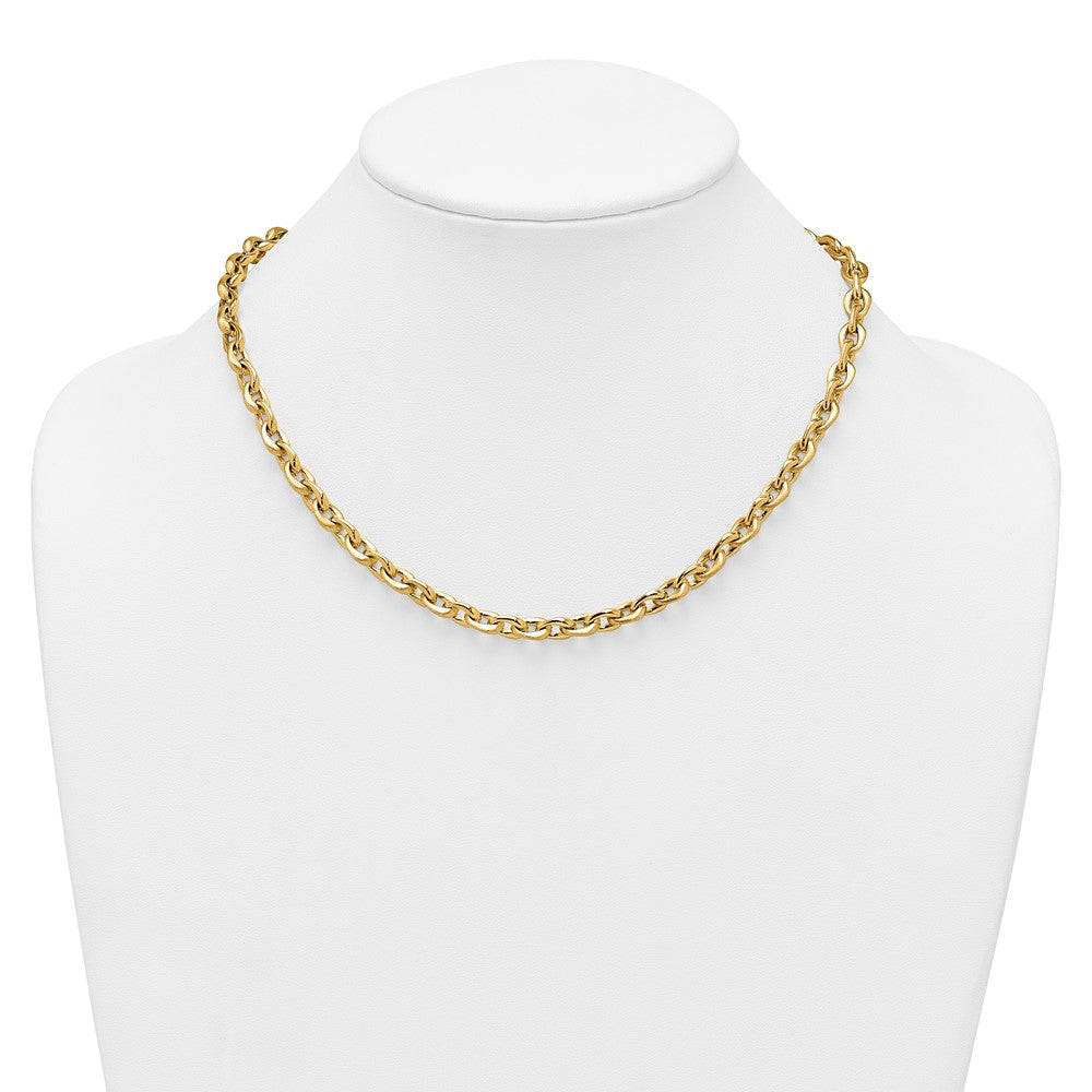 14k Polished And Brushed 6.5mm Fancy Cable Chain 18 inch Necklace