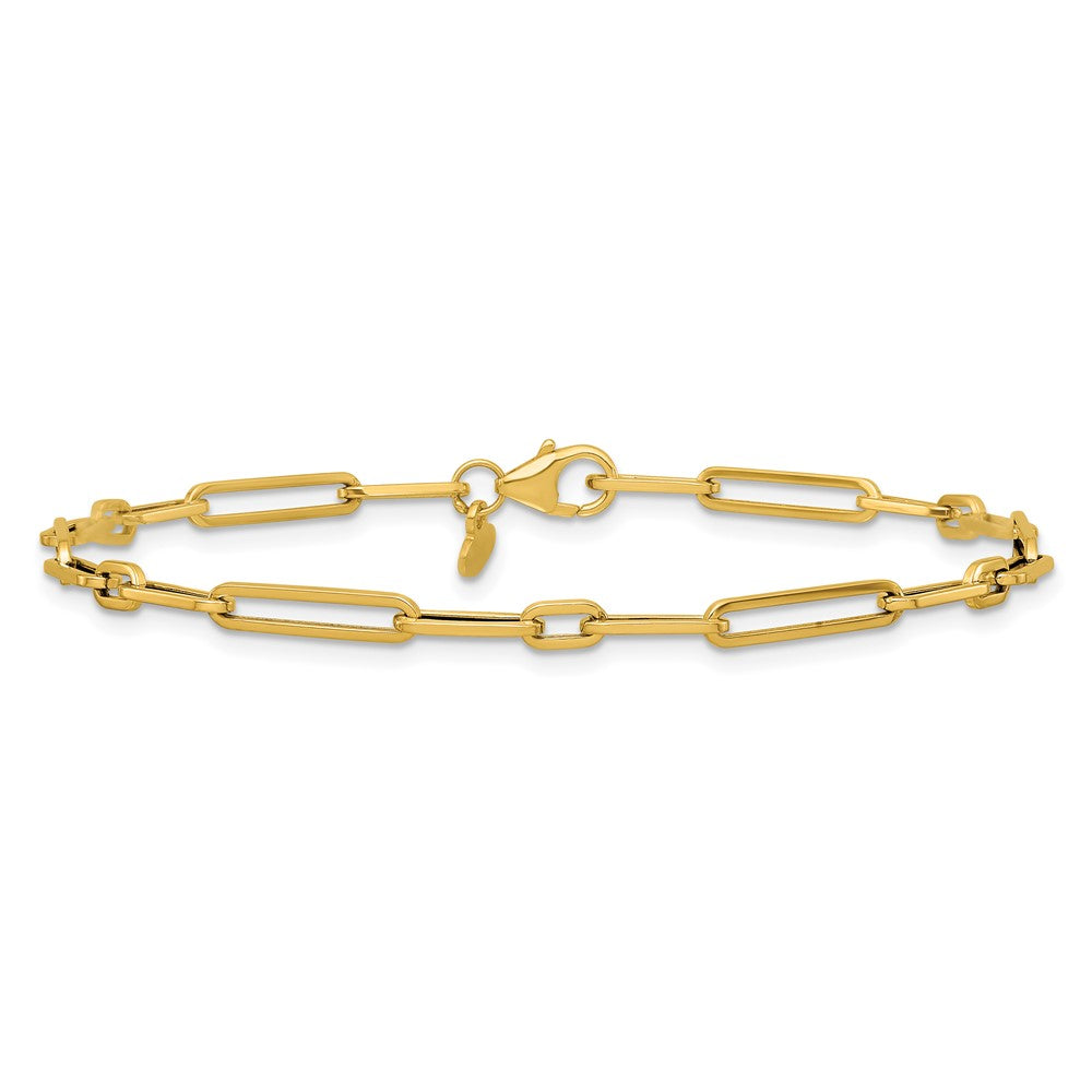 14k Polished 3mm Fancy Long and Short Paperclip Link 7.5 inch Bracelet
