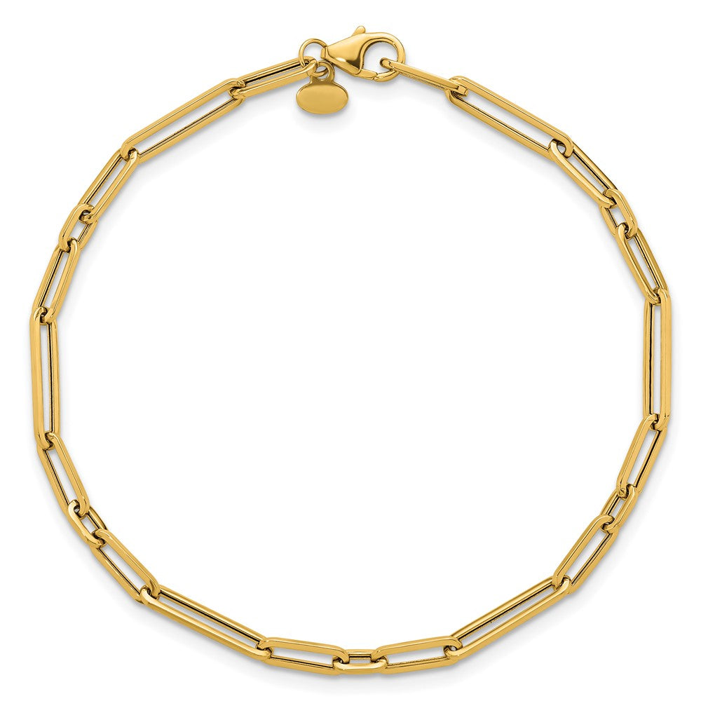 14k Polished 3mm Fancy Long and Short Paperclip Link 7.5 inch Bracelet