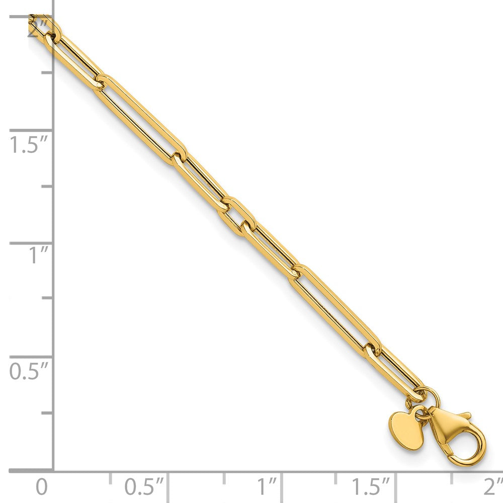 14k Polished 3mm Fancy Long and Short Paperclip Link 7.5 inch Bracelet