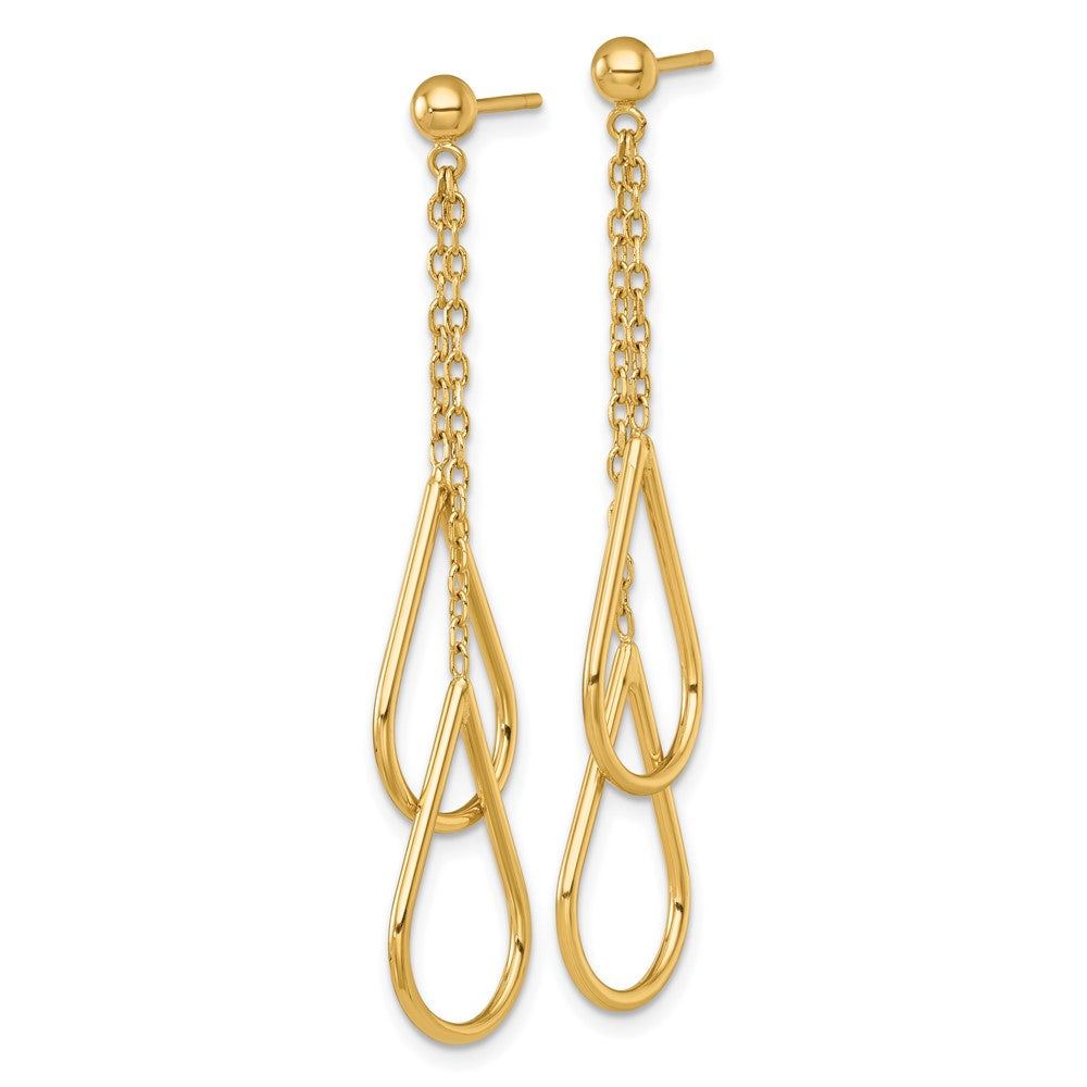 14k Polished Two Teardrops and Chain Dangle Post Earrings