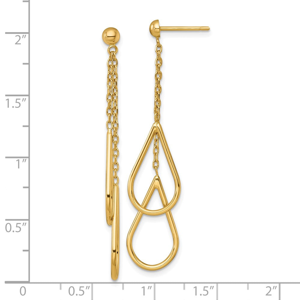 14k Polished Two Teardrops and Chain Dangle Post Earrings