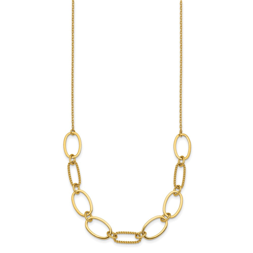 14k Polished And Twisted 9.5mm Oval Links 16 inch Necklace Plus 2 inch Extender