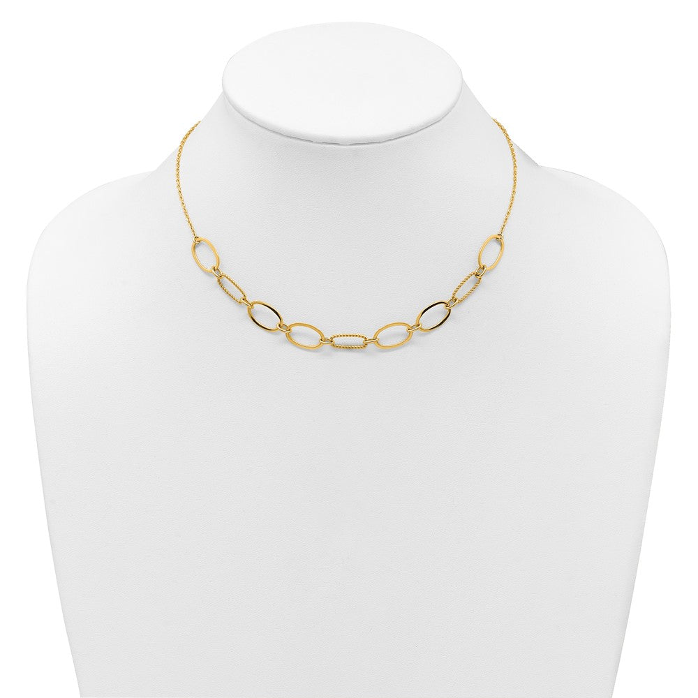 14k Polished And Twisted 9.5mm Oval Links 16 inch Necklace Plus 2 inch Extender