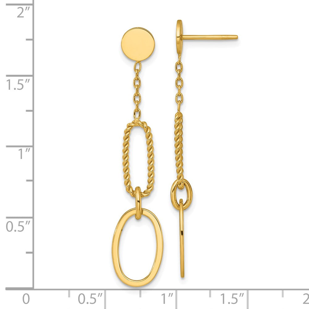 14k Polished And Twisted Oval Link Dangle Post Earrings