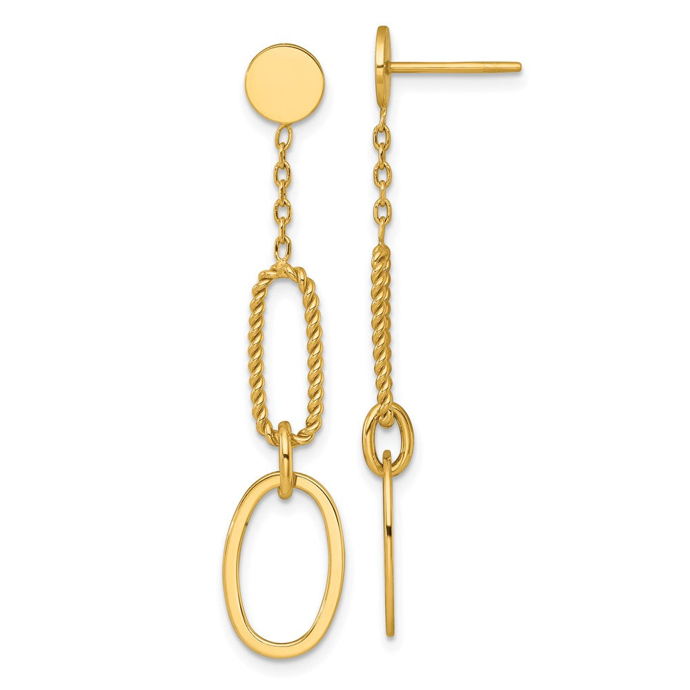 14k Polished And Twisted Oval Link Dangle Post Earrings