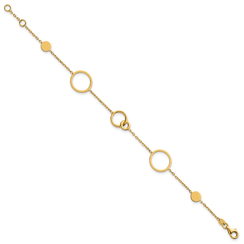 14k Polished Circle and Chain Pattern 7.25 inch Bracelet Plus 0.5 inch Extender