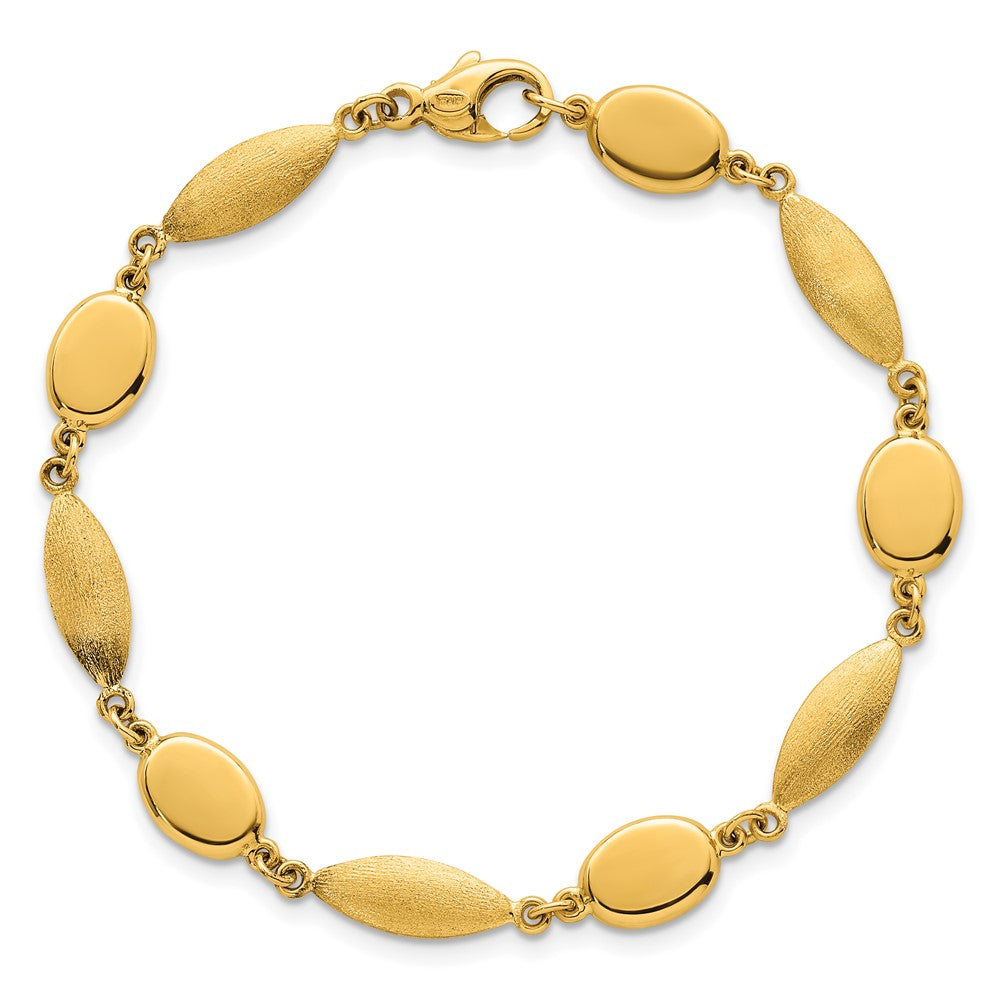 14k Polished And Brushed 7.5mm Fancy Oval and Round Link 7.25 inch Bracelet