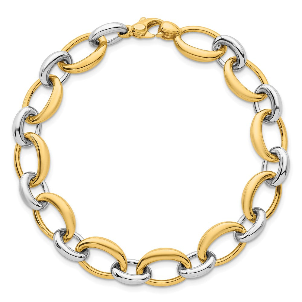 14k Two Tone Polished 9.5mm Fancy Oval Link 7.5 inch Bracelet