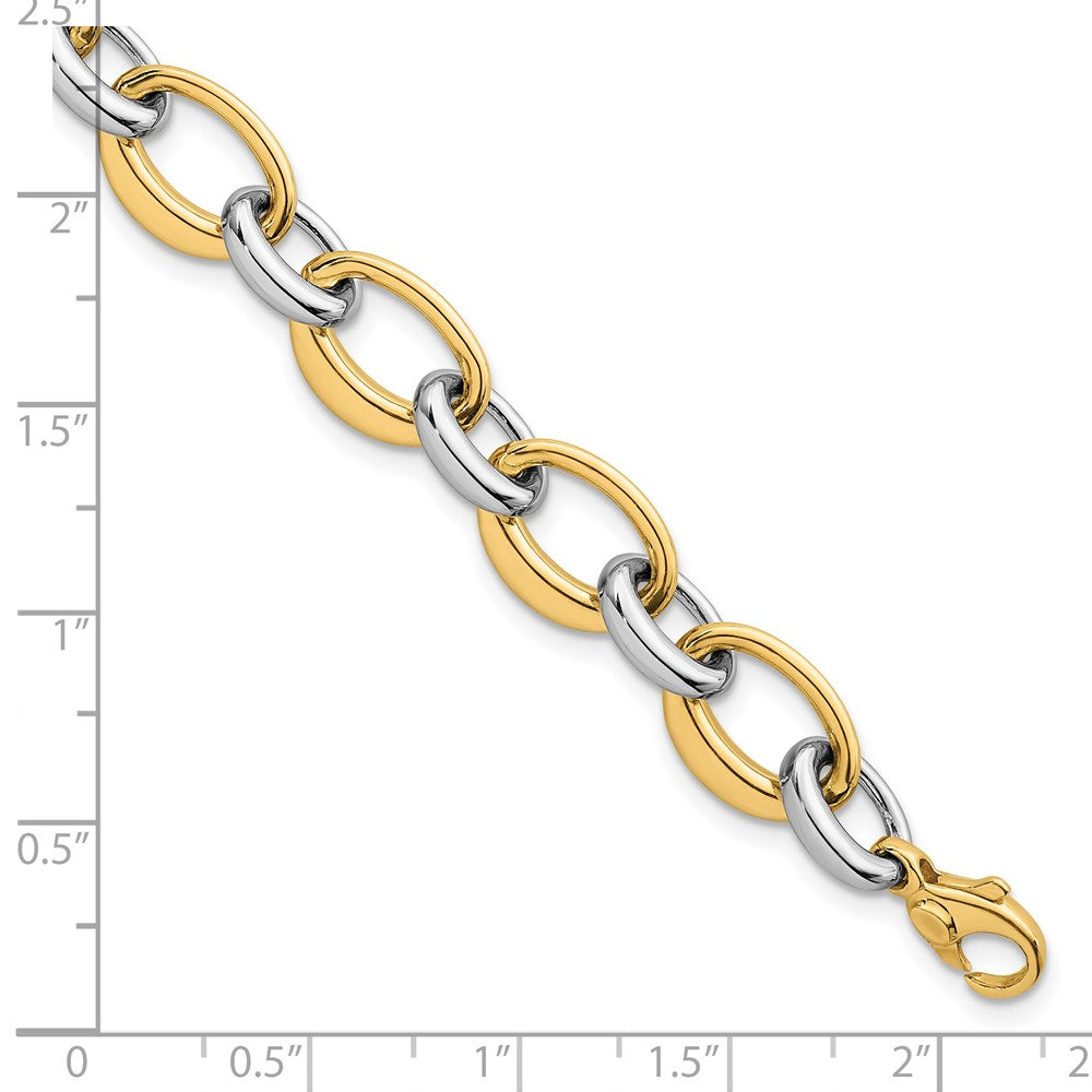 14k Two Tone Polished 9.5mm Fancy Oval Link 7.5 inch Bracelet