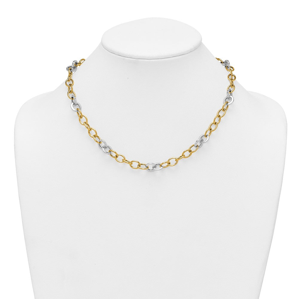 14k Two-tone Polished 9.75mm Fancy Circle Cable Chain 18 inch Necklace