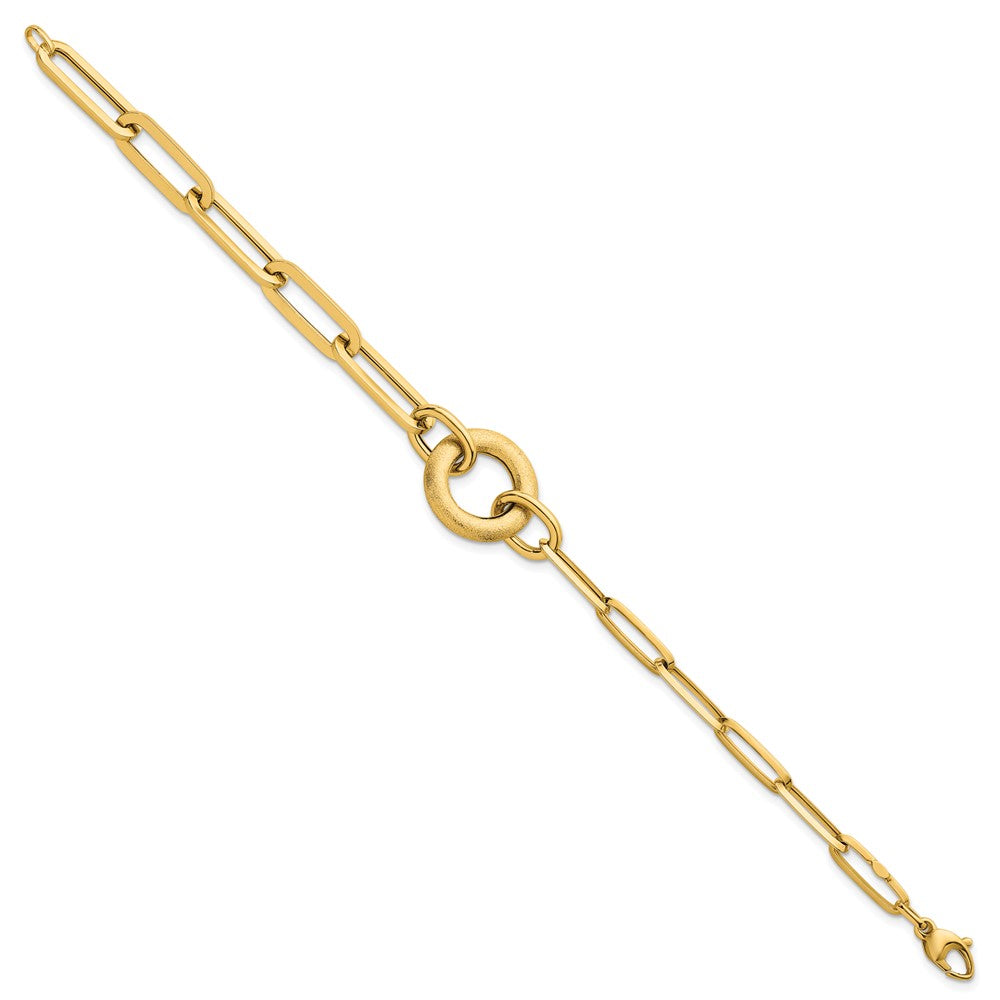 14k Polished And Brushed Paperclip Link With Circle 8 inch Bracelet