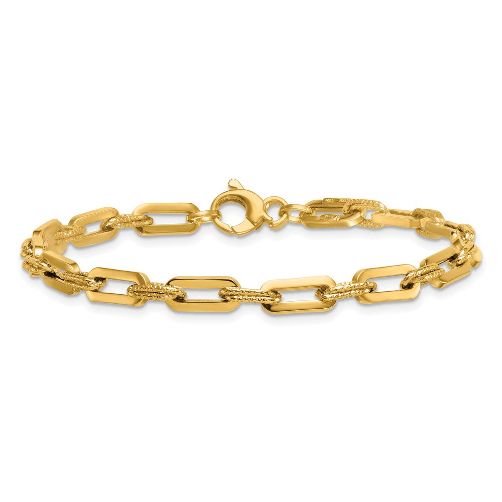14K Polished 4.3mm and Textured Double Fancy Link 7.75 inch Bracelet