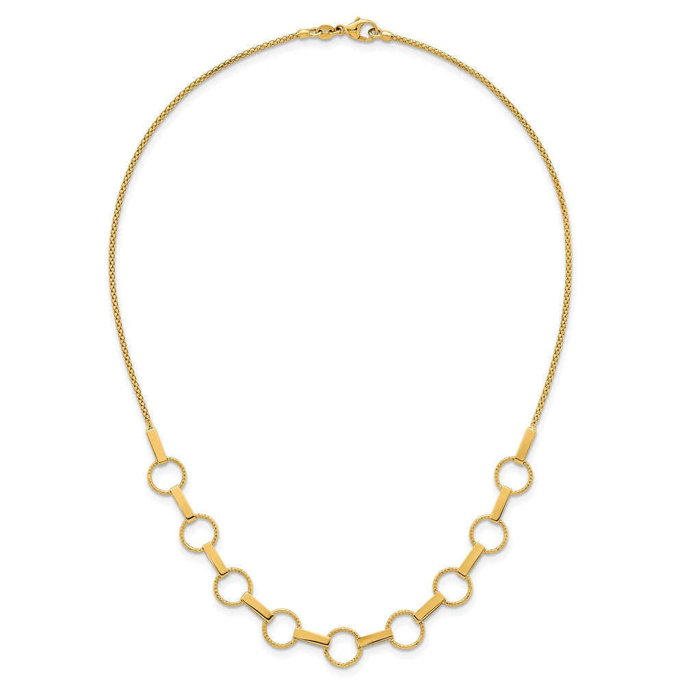 14K Polished and Textured Circles and Bars 17.5 inch Necklace
