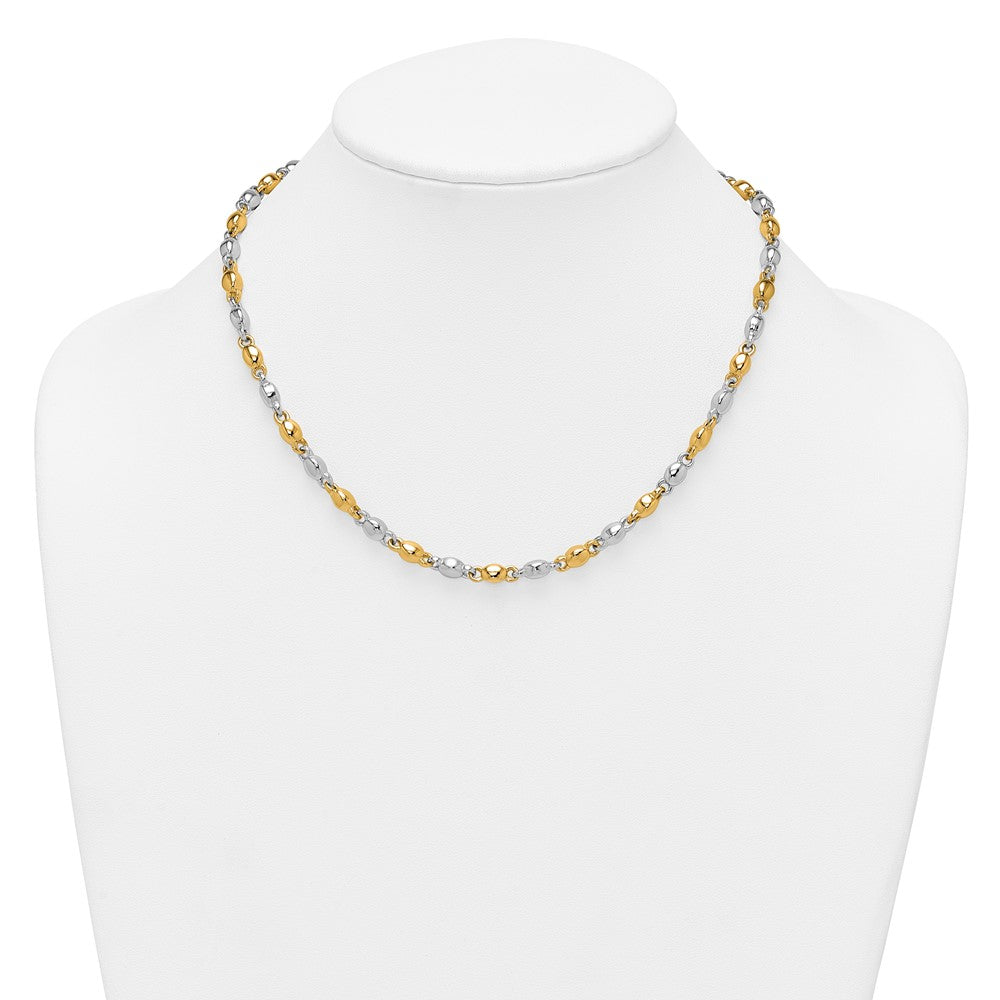 14k Two Tone Polished 5.25mm Round Fancy Link 18 inch Necklace