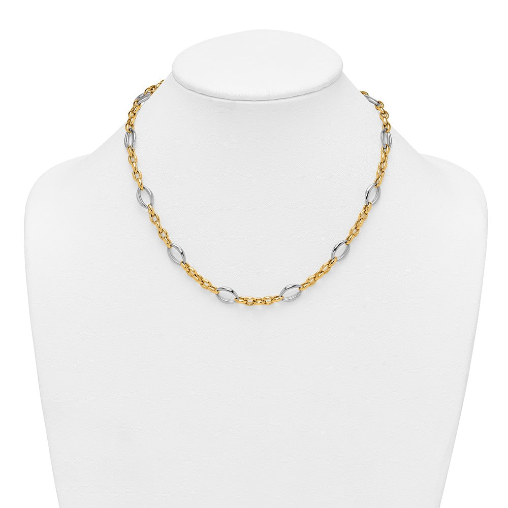 14k Two Tone Polished Oval and Cable Chain 18 inch Necklace