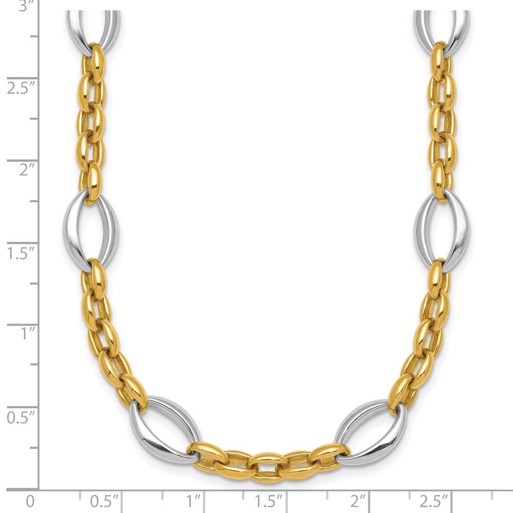 14k Two Tone Polished Oval and Cable Chain 18 inch Necklace