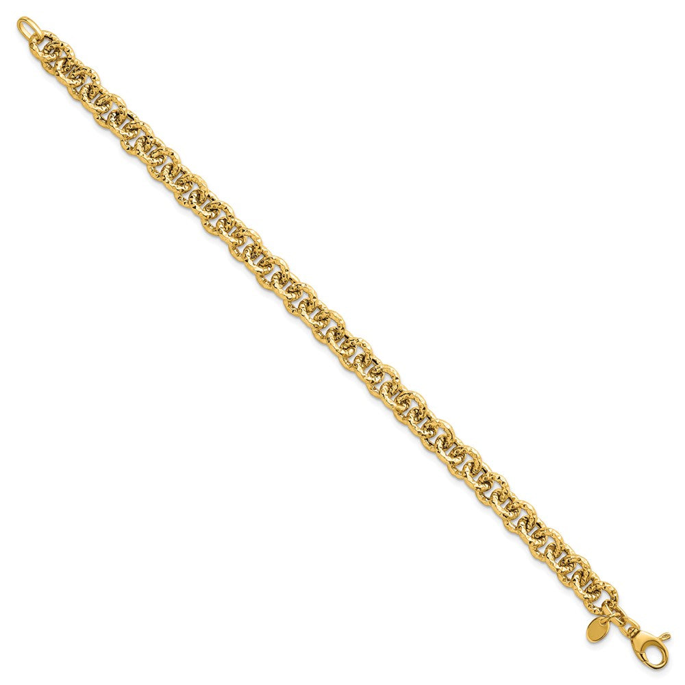 14k Polished and Textured 7.3mm Cable Chain 7.5 inch Bracelet