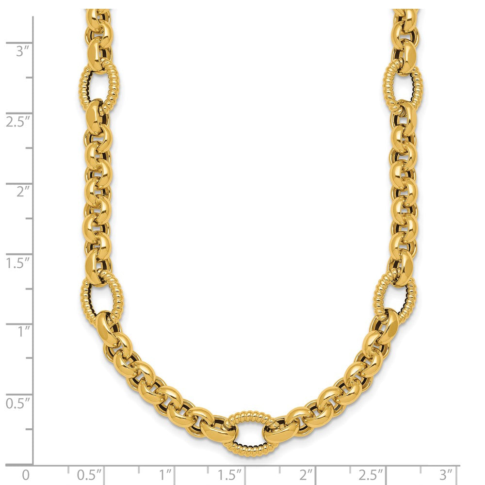 14k Polished and Textured Rolo and Oval Fancy Chain 18 inch Necklace