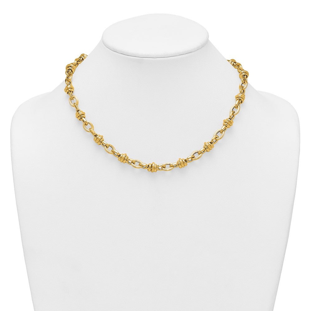 14k Polished and Textured Round and Oval Fancy Chain 18 inch Necklace