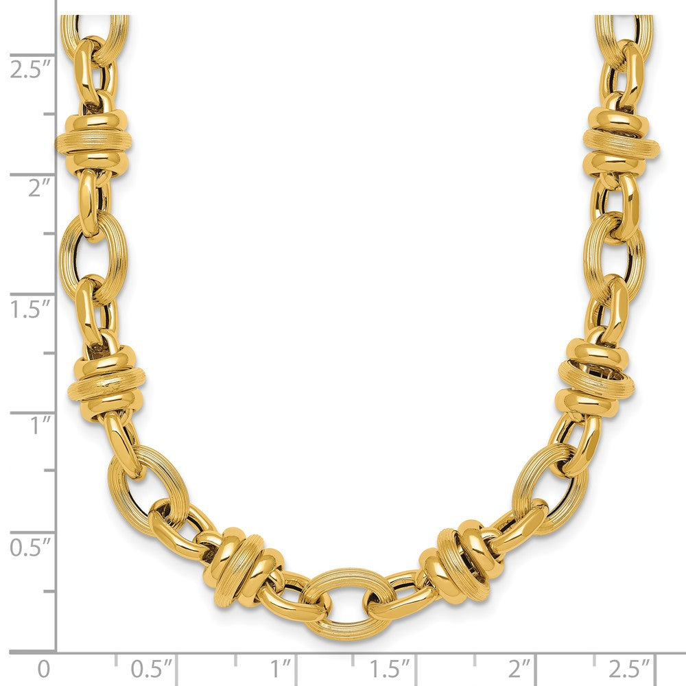 14k Polished and Textured Round and Oval Fancy Chain 18 inch Necklace