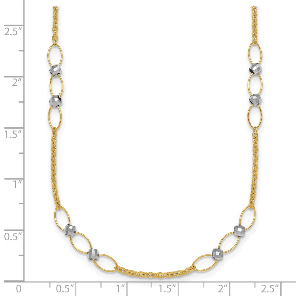 14k Two-tone Polished Oval Links and Faceted Beads 18 inch Necklace