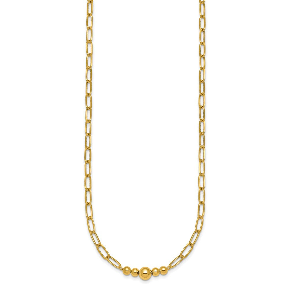 14K Polished Graduated Beads 18 inch Paperclip Link Necklace