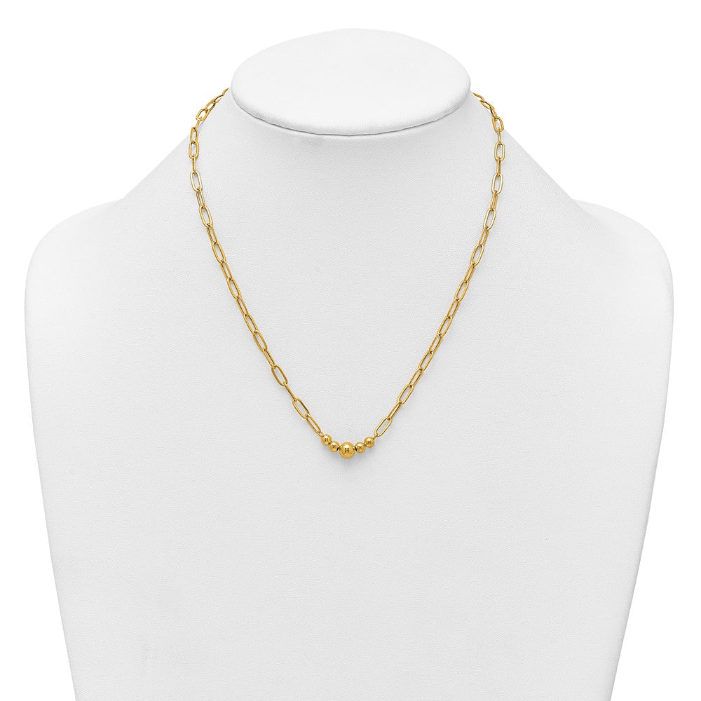 14K Polished Graduated Beads 18 inch Paperclip Link Necklace