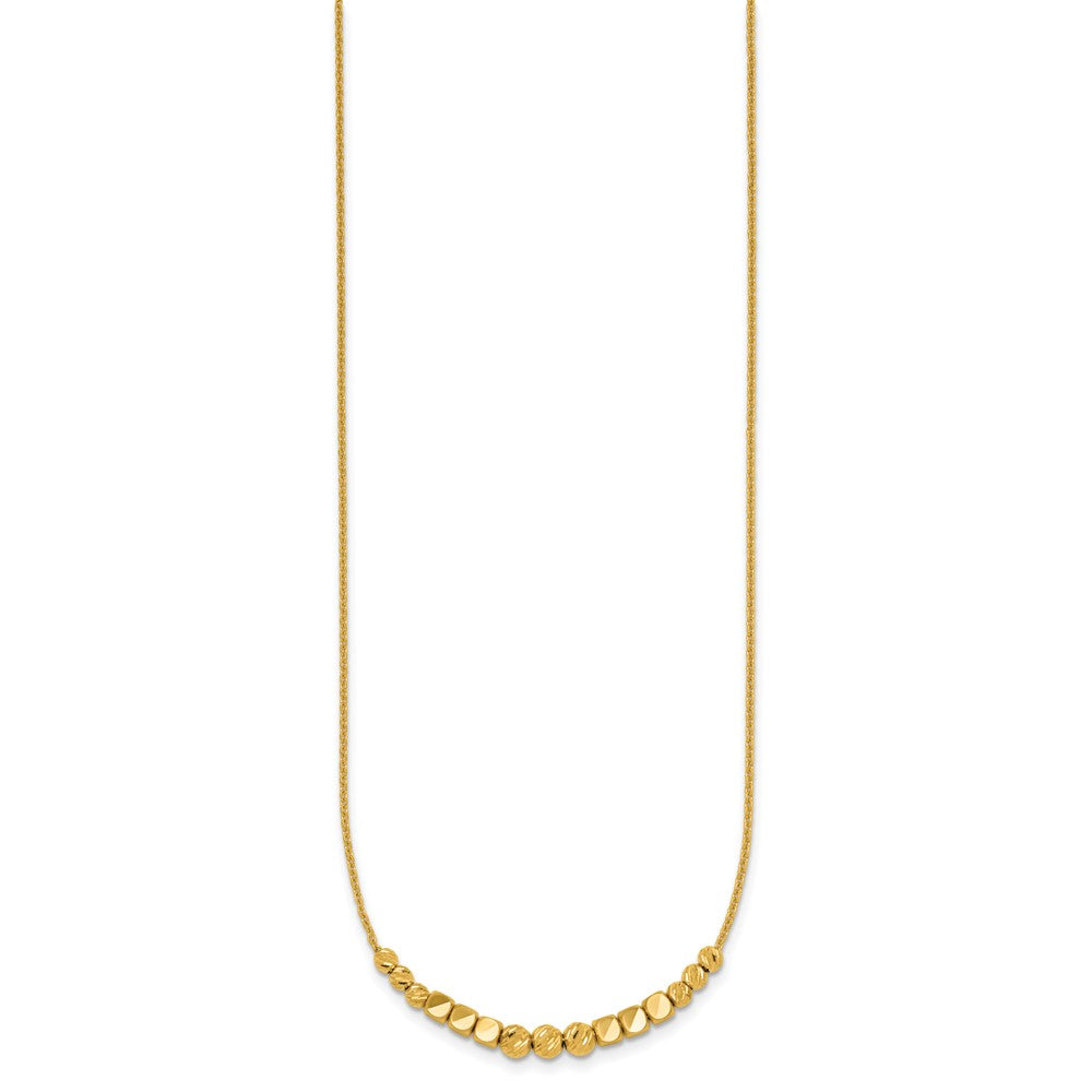 14K Polished Diamond-cut and Square Beaded 16 Inch Necklace Plus 2 Inch Extender