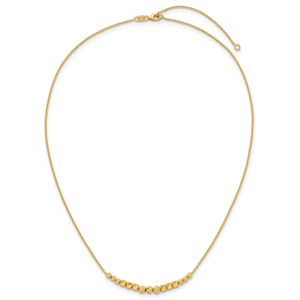 14K Polished Diamond-cut and Square Beaded 16 Inch Necklace Plus 2 Inch Extender
