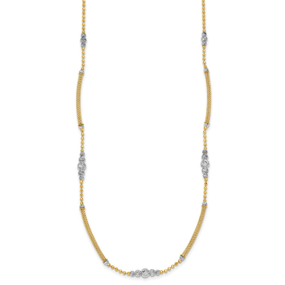 14k Two-Tone Woven Bars and Diamond-cut Beads 16.75 inch Necklace